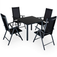 5pc Alu Dining Set Bern | Anthracite | 5mm Safety Glass | Black