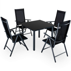 Alu Sitzgruppe Bern 5-tlg. | Anthrazit | 5mm Sicherheitsglas | Schwarz
