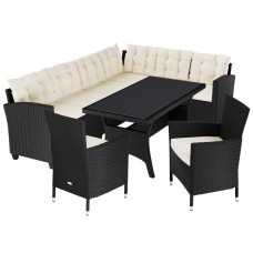 Polyrattan Ecklounge Lissabon Schwarz Creme mit zwei Stühlen