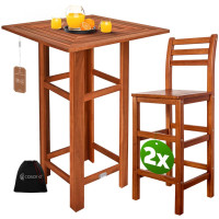 Bartisch-Set Akazienholz Massiv mit 2 Barhockern