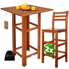 Bartisch-Set Akazienholz Massiv mit 2 Barhockern