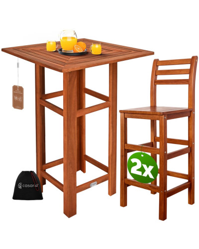 Bartisch-Set Akazienholz mit 2 Barhockern