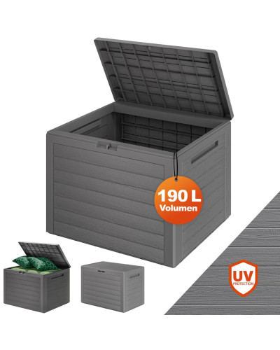 Auflagenbox Lille 190L Grau Holzoptik wetterfest
