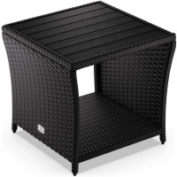 Polyrattan Side Table Vedis | Black | 45x45x40cm | WPC Top