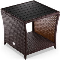 Polyrattan Beistelltisch Vedis | Braun | 45x45x40cm | WPC-Platte