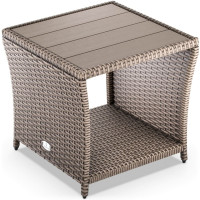 Polyrattan Side Table Vedis | Cream | 45x45x40cm | WPC Top