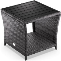 Polyrattan Beistelltisch Vedis | Grau | 45x45x40cm | WPC-Platte