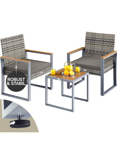 CASARIA Polyrattan Sitzgruppe Grau Akazie