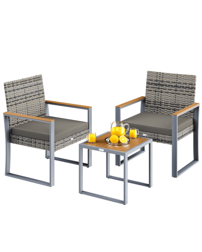 CASARIA Polyrattan Sitzgruppe Grau Akazie