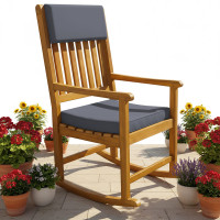Rocking Chair | Acacia Solid Wood | Cushions Grey