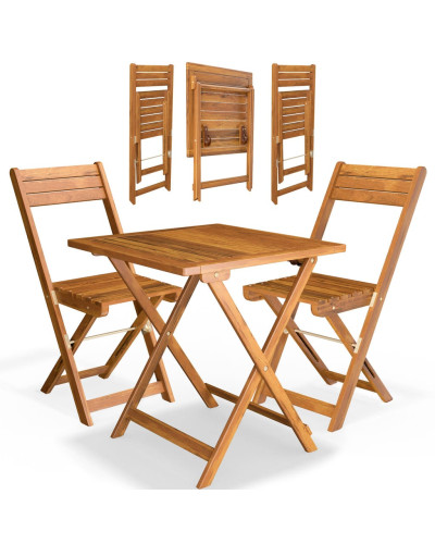 Folding Acacia Wood Bistro Set 3-Piece