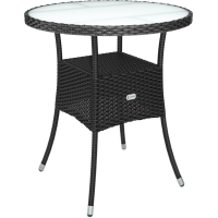 Round Polyrattan Table | Black Ø60cm | Frosted Glass | Outdoor
