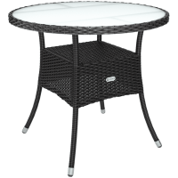 Polyrattan Tisch eckig | Schwarz 80x80cm | Milchglas-Platte | Garten