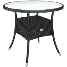 Polyrattan Tisch eckig | Schwarz 80x80cm | Milchglas-Platte | Garten