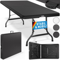 Folding Table Rattan Look | Black | 180x75x73cm | Heavy Duty
