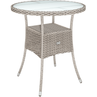 Polyrattan Tisch rund | Creme Ø60cm | Milchglas-Platte | Garten