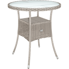 Polyrattan Tisch rund | Creme Ø60cm | Milchglas-Platte | Garten