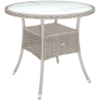 Polyrattan Tisch eckig | Creme 80x80cm | Milchglas-Platte | Outdoor