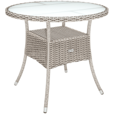 Polyrattan Tisch eckig | Creme 80x80cm | Milchglas-Platte | Outdoor