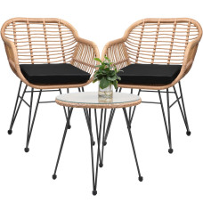 Polyrattan Sitzgruppe Bali 3-tlg. | Natur/Schwarz | inkl. Sitzkissen
