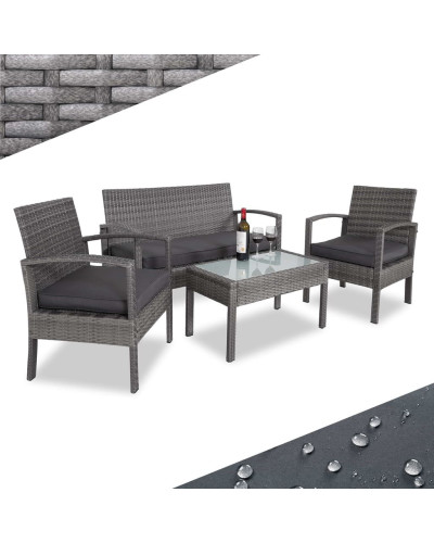 Polyrattan Lounge Set 4-tlg. Gartenmöbel Gruppe Grau