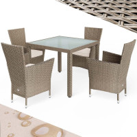Bistro Set | Bali | 5-Piece Rattan | Frosted Glass | Beige/Cream
