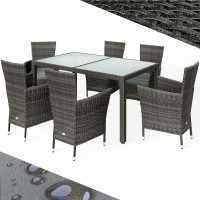 Polyrattan Sitzgruppe | 7-tlg. | 7cm Sitzauflagen | Grau/Anthrazit