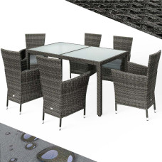 Polyrattan Sitzgruppe | 7-tlg. | 7cm Sitzauflagen | Grau/Anthrazit