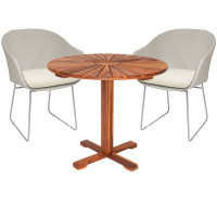 Monza 3pc Premium Rattan Set | Cream | Virofiber® | Acacia Wood Table