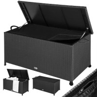Garden Storage Box | Polyrattan | 270L | Black | with Wheels