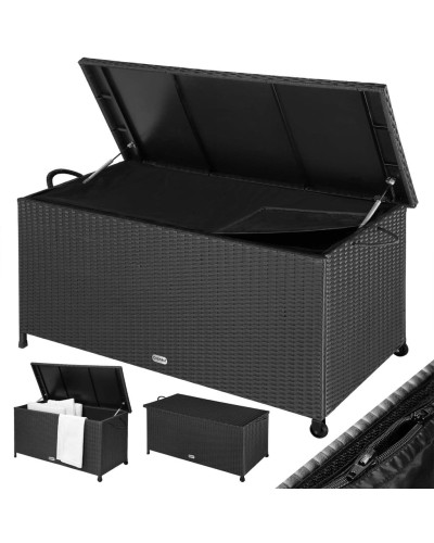 Gartenbox Polyrattan 270L Schwarz mit Rollen