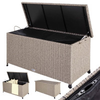 Auflagenbox | Polyrattan | 270L | Creme | mit Rollen & Griffen