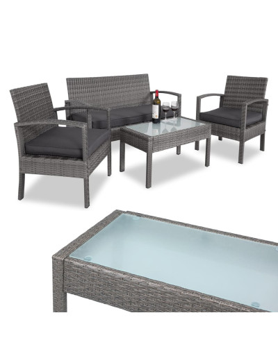Polyrattan Lounge Set 4-tlg. Gartenmöbel Gruppe Grau