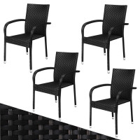 Stapelstuhl Comfort 4er Set | Polyrattan Schwarz | Robust