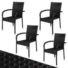 Stapelstuhl Comfort 4er Set | Polyrattan Schwarz | Robust