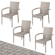 Stapelstuhl Comfort 4er Set | Polyrattan Creme | Robust
