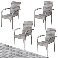 Stapelstuhl Comfort 4er Set | Polyrattan Grau | Robust