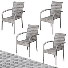 Stapelstuhl Comfort 4er Set | Polyrattan Grau | Robust