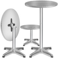 Bar Table Set of 2 | Silver Alu Ø60cm | 2in1 Dining & High Table