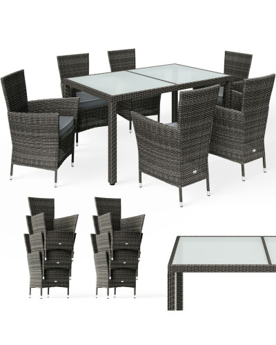 Gartenmöbel Set 7-tlg. Polyrattan Grau Anthrazit