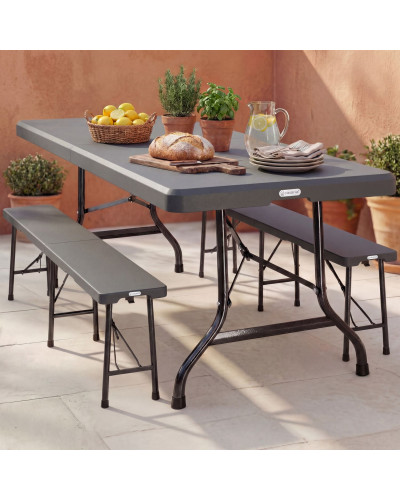 3-Piece Folding Picnic Set 180cm Anthracite Suitcase Design