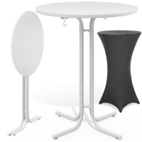 Stehtisch Weiß Ø70cm inklusive Stehtischhusse Grau