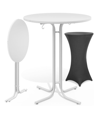 Stehtisch Weiß Ø70cm mit Husse Grau