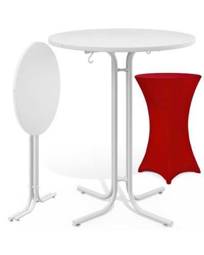 Stehtisch Weiß Ø70cm mit Husse Rot