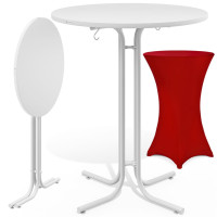Stehtisch Weiß Ø80cm inklusive Stehtischhusse Rot