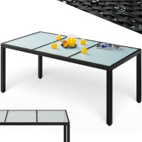 Polyrattan Garden Table | Black | 190x90x75cm | Safety Glass