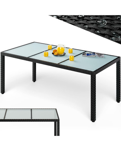 Black Polyrattan Garden Table 190 by 90 Centimetres