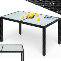 Polyrattan Garden Table | Black | 150x90x75cm | Safety Glass