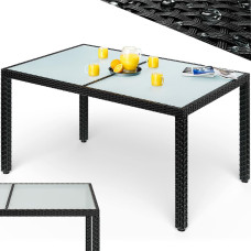 Polyrattan Gartentisch | Schwarz | 150x90x75cm | Sicherheitsglas
