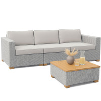 Garland Premium Lounge-Set Havanna 4-teilig Weiß Grau mit Teak